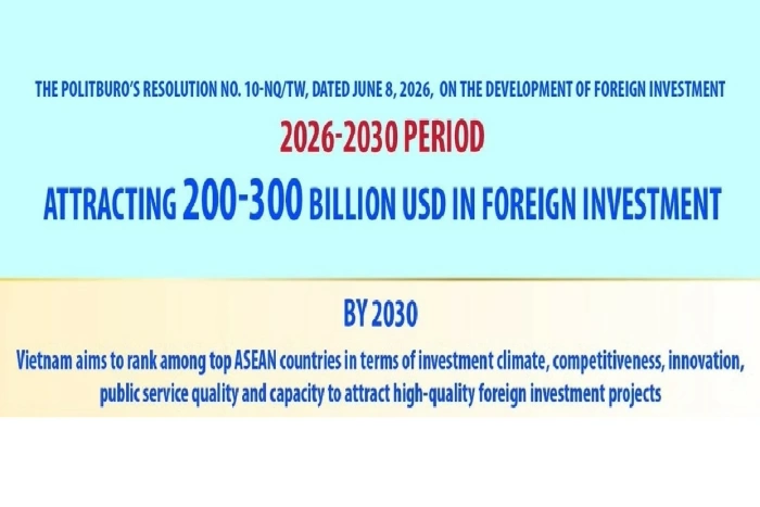Vietnam targets 200-300 billion USD in registered foreign investment for 2026-2030