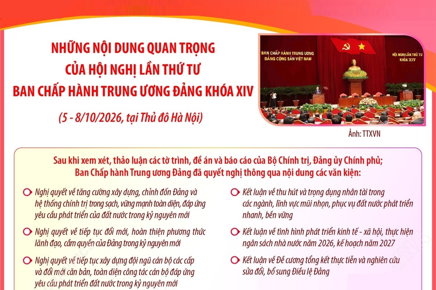 Những nội dung quan trọng của Hội nghị lần thứ tư Ban Chấp hành Trung ương Đảng khóa XIV